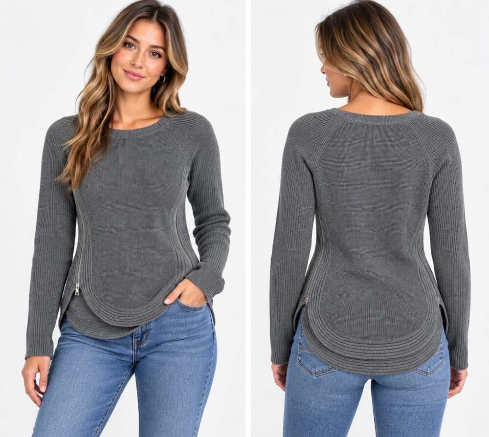 INC International Concepts Women's S Gray Ribbed Knit Sweater Side Zip Tunic
